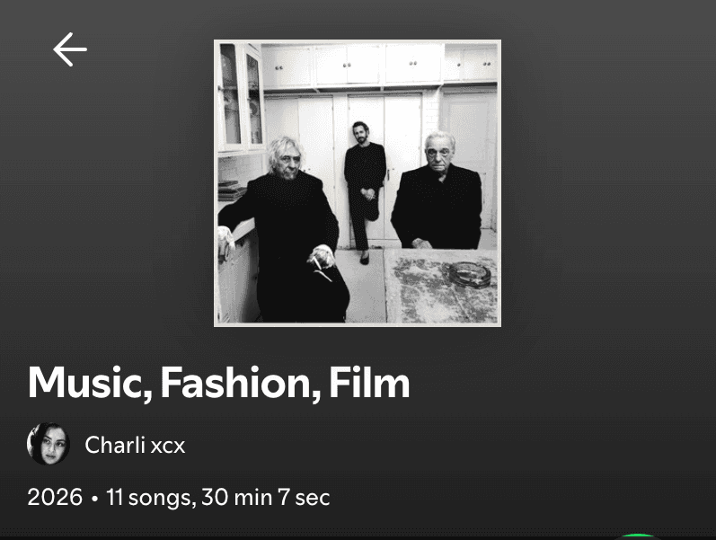 Spotify album page for Music, Fashion, Film by Charli xcx